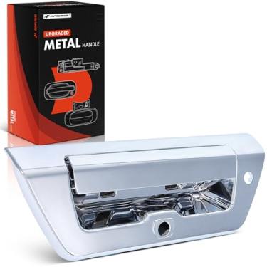 Imagem de A-Premium Alça de porta traseira de metal atualizada com orifício para câmera e fechadura compatível com Ford F-150 F150 2015 2016 2017, cromada, substituição # FL3Z-9943400-BA