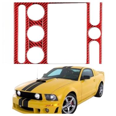 Imagem de IKUESM Compatível com Ford Mustang GT 2005-2009 S197 Acessórios Interior de fibra de carbono Console central do carro Adesivo do painel de CD Decalque da tampa da moldura(Style B(red))