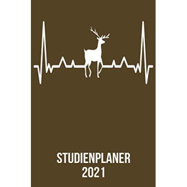 Imagem de Studienplaner 2021: Wochenplaner zum notieren, organisieren und planen DIN A5. Kalender/Terminkalender/Monats- / Tagesübersicht/Kontakt- / Geburtstags listen/Hirsch Elch heartbeat herzschlag