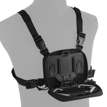 Imagem de Zhongren Suporte de telefone tático Molle dobrável para navegação universal com suporte de telefone com colete peitoral bolsa para paintball ao ar livre airsoft caça, corrida e caminhada (preto)