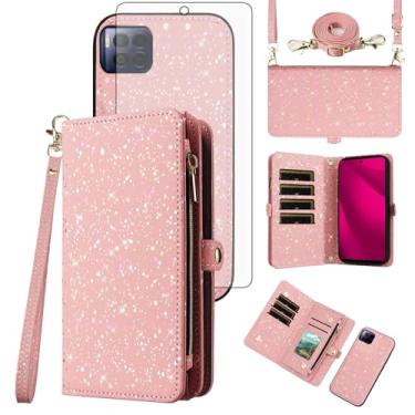 Imagem de Asuwish Capa para celular T-Mobile Revvl 7 Pro 5G com zíper carteira magnética destacável com protetor de tela e suporte de cartão com glitter, suporte celular Tmobile T Mobile Revel Tmo Revell Rebel