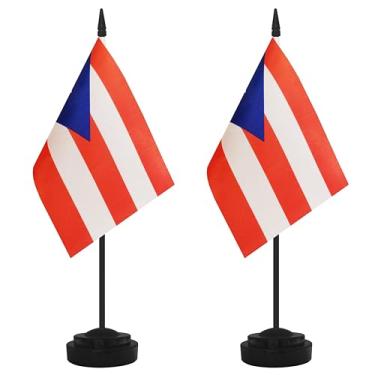 Imagem de Conjunto de 2 bandeiras de mesa de Porto Rico, mesa porto-riquenha pequena bandeira de escritório em miniatura com poste preto de 30 cm e base preta, escritórios, sala de aula, casa, decoração de