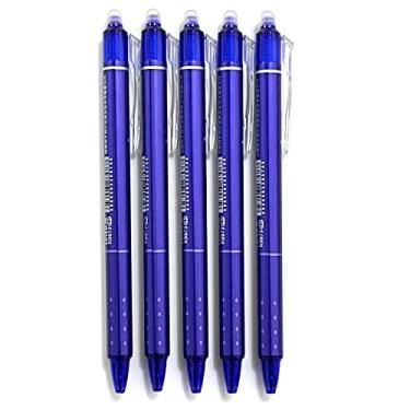 Imagem de sencoo Pacote com 5 canetas de gel azuis apagáveis retráteis apagáveis canetas esferográficas de tinta azul para estudantes, papelaria, escritório, prêmio escolar, canetas de presente para meninas
