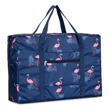 Imagem de PAXLamb Bolsa de viagem dobrável bolsa de viagem bolsa de viagem bolsa de viagem leve bolsa de viagem bolsa bolsa bolsa bolsa bolsa bolsa bolsa bolsa bolsa bolsa bolsa bolsa bolsa bolsa bolsa bolsa de viagem à prova d'água organizador de bagagem, Navy Blue Flamingo