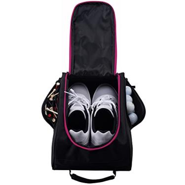 Imagem de Athletico Golf Shoe Bag - Zippered Shoe Carrier Bags With Ventilation & Outside Pocket for Socks, Tees, etc. (Black/Pink)