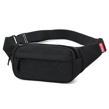Imagem de Pochete para homens e mulheres, bolsa transversal, caminhada, cintura, bolsa para celular, serve para todos os telefones com 3 bolsos com zíper para treino, Preto, 13.8 inches * 4.7 inches * 2 inches,