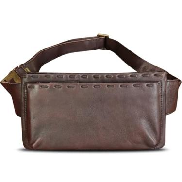 Imagem de Pochete de couro genuíno para mulheres e homens – Bolsa tiracolo pequena de couro verdadeiro, Café, 9.44" x 1.18" x 5.11" / 24cm*3cm*13cm, Bolsa de cintura