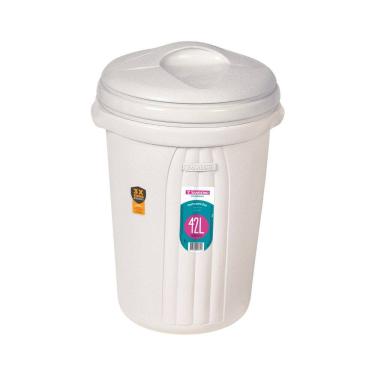 Imagem de Lixeira Plástica Grande 42 Litros Com Tampa Alça Cesto De Lixo Área Externa Bege - 289 Sanremo