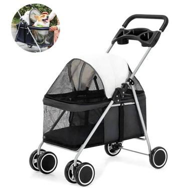 Imagem de Carrinho Pet Transporte Cachorro Passeio Cães Gatos - Preto