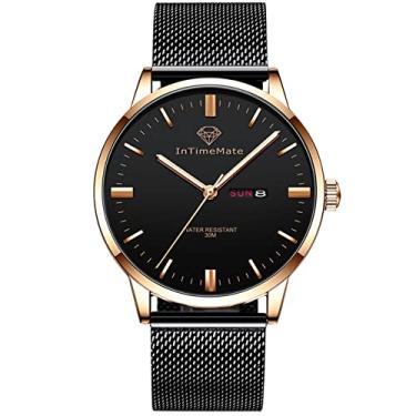 Imagem de INTIMEMATE Relógio masculino preto para homens, com data, casual, redondo, analógico, à prova d'água, vestido simples, minimalista, luminoso, Reloj De Hombre