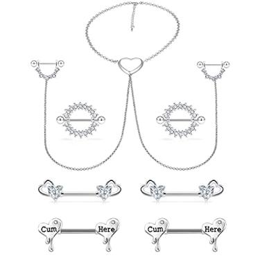 Imagem de Cisyozi Anéis de mamilo de 14 G, joia de piercing de mamilo, aço inoxidável, anel de língua de mamilo, piercing de barra, joias femininas de 14 mm, prata, ouro rosa, 9 pares, Aço inoxidável, acrílico