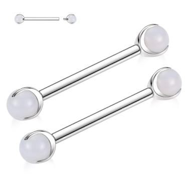 Imagem de GAGABODY Par 14G 16G G23 escudo de titânio sólido barra de mamilo rosqueado internamente joia piercing de língua prata, Pedra arco-íris