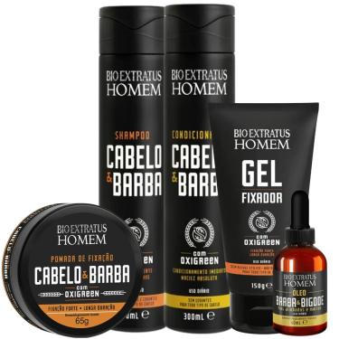 Imagem de Kit Bio Extratus Homem Cabelo & Barba Shampoo 300ml + Condicionador 300ml + Óleo 40ml + Pomada 65g + Gel 150g