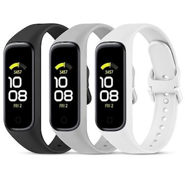 Imagem de Wanme Pulseiras de substituição para Samsung Galaxy Fit 2 masculinas e femininas, pacote com 3 pulseiras esportivas de silicone compatíveis com Samsung Galaxy Fit 2 SM-R220 (preto + cinza claro +