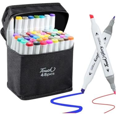 Imagem de Kit 48 Canetinhas Coloridas Marcador Permanente Ponta Dupla 0,1 e 6,0mm Codificadas Por Cor Secagem Rápida Criança Estudante Artista Profissional Designer