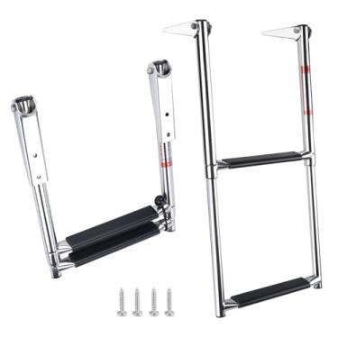 Imagem de Escada de barco com 2 degraus, aço inoxidável, telescópica, 2 degraus, pontão, escada, escada, escada, para barco marítimo e iate