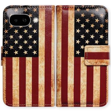 Imagem de Bcov Capa para Pixel 9a, capa carteira flip de couro patriótico retrô bandeira americana com compartimento para cartão capa com suporte para cartão para Google Pixel 9a