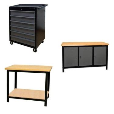 Imagem de Conjunto 1 Carro Profissional 6 Gavetas 2 Bancadas 150cm para Ferramen