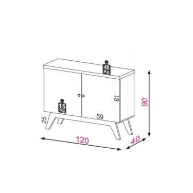 Imagem de Aparador Balcão Retrô 02 Portas Carvalho 120cm - DROSSI