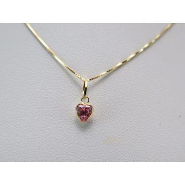 Imagem de Colar De Ouro 18k Veneziana 40cm Ponto De Luz Coração Rosa  - DR Joias