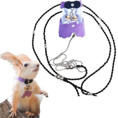 Imagem de Corda de tração de esquilo, corda antimordida, colete ajustável, arnês de caminhada para animais pequenos com coleira de chumbo para hamster, gerbil, rato, furão, chinchila (roxo)