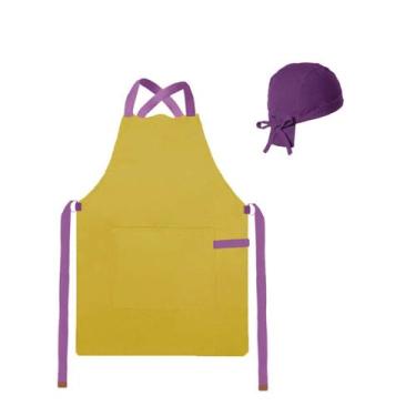 Imagem de Avental Amarelo Alça Cruzada Bandana Faixa Roxo Restaurante - CASACHA