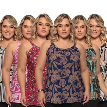 Imagem de Kit 6 Blusa Plus Size Feminina Versátil Estampada Alcinha - Felicity, 