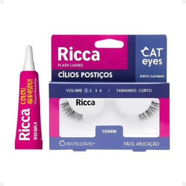 Imagem de Cílios Postiços + Cola Branca Ricca Belliz Cat Eyes Charm Vol:1 Curto 