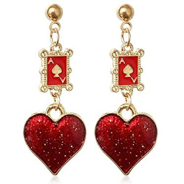 Imagem de JIUIQL Brincos de pôquer longos hipoalergênicos banhados a ouro 18K exclusivos engraçados e engraçados com corações e espadas A Ace baralho brincos pendentes para mulheres meninas jogos de azar casino joias presente, Metal, n/p