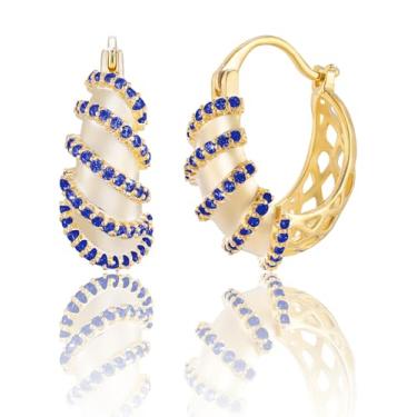 Imagem de Brincos de strass de argola glod 14K para mulheres, bijuterias, 20*21.1mm, Ouro amarelo, Zircônia cúbica