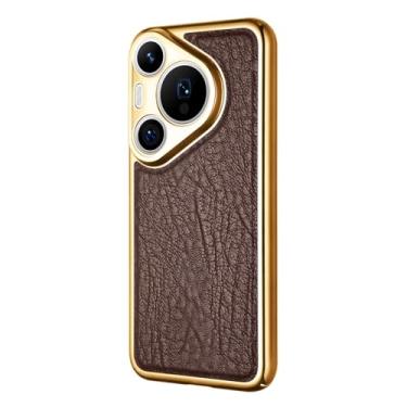 Imagem de LTLMYDAM Capa fina para Huawei Pura 70 Ultra/70 Pro/70 Pro+/70, capa de telefone de couro galvanizado de luxo leve com borda dourada, dourada, 70 Pro+