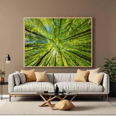 Imagem de Quadro Decorativo com Moldura Sala 90x60 Arvores Floresta Arte Moderna Luxo Grande Horizontal