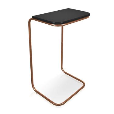 Imagem de Mesa Lateral Tampo Multiuso p/ Sofá Base Bronze Preto