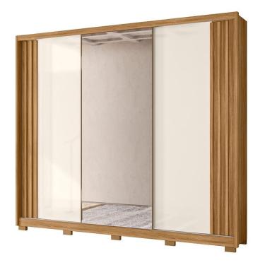 Imagem de Guarda Roupa Casal Arizona 3 Portas Deslizantes com Espelho - Moval Freijó/Off White