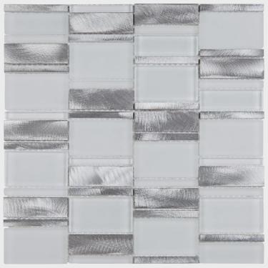 Imagem de Pastilha Mesclada de Vidro e Inox 29,4 X 29,8cm Petrus Glass Mosaic placas Branco/Metal