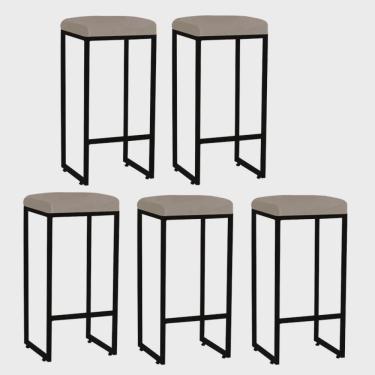 Imagem de Kit 05 Banqueta Alta Lara Para Cozinha Bar Balcão Bistrô Churrasqueira Ferro Bronze Suede Bege - Ahz Móveis