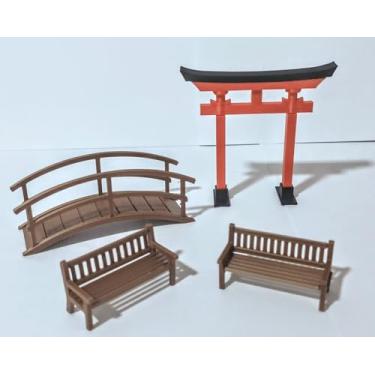 Imagem de Kit 1 TORII +1 Ponte +2 Bancos Miniatura Maquetes E Terrário escala 1:43 1/43 postal japones jardim