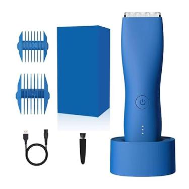Imagem de Aparador de Pelos Corporais Masculino, Aparador de Pelos Íntimos e Virilha Impermeável com Lâmina Cerâmica Segura, Aparador Elétrico para Corpo e Barba, Display LCD, Base de Carregamento (Azul)