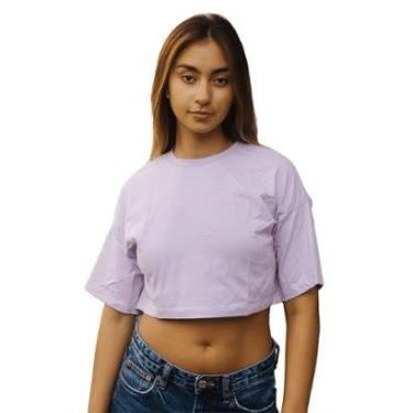 Imagem de Camiseta Feminina T-shirt Cropped Aplique Premium Manga Curta Oversized Confortavel Streetwear Lilás-Feminino