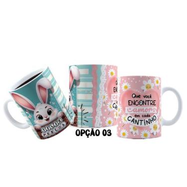 Imagem de Caneca 325ml Plástico Feliz Páscoa Fofa Coelhinhos Mimos - LARANJA E M