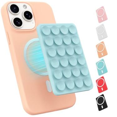 Imagem de Suporte de telefone com sucção magnética para MagSafe, suporte de silicone para iPhone, selfie/vídeo removível com as mãos livres para TikTok e Instagram Influencer/Creator (azul)