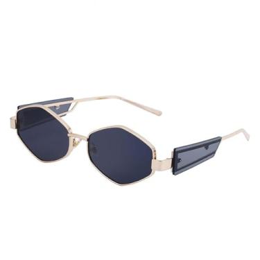 Imagem de Óculos de sol punk hexagonal de armação pequena, masculino e feminino, luxuoso, retrô, polígono, óculos vintage masculinos, óculos de sol uv400 (c1goldgray)