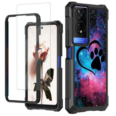 Imagem de RAUEDWDJS Capa para TCL 50 XE 5G com protetor de tela temperada, PC rígido resistente e TPU macio à prova de choque, capa protetora para celular para TCL 50 XE, Galaxy Love Paw