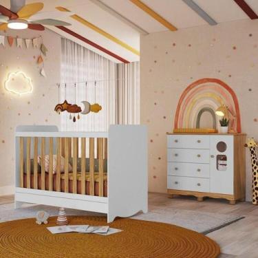 Imagem de Quarto de Bebê com Cômoda 1 Porta Janelada 4 Gavetas e Berço Minicama 