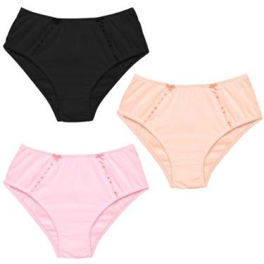 Imagem de 3 Calcinha Cintura Alta Luminate 2112 Renda Preto Rosa Pessego, GG