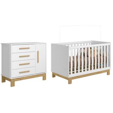 Imagem de Jogo de Quarto Q Encanto Slim Cômoda e Berço Branco - Qmovi