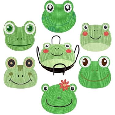 Imagem de Bulerrylulu Kit Com 6 Peças De Porta-Copos Pintura Diamante 5D E Suporte, Conjunto Arte Em Formato Sapo Para Bebidas Café, Pequeno Iniciantes Adultos, Artesanato, Presentes Decoração Casa (Sapo)