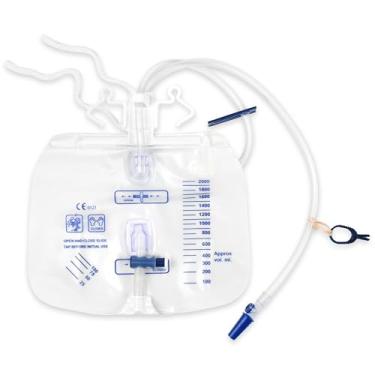 Imagem de Bolsa de drenagem urinária, bolsa de urina com volume de 2000 ml, tubo de drenagem de precisão unissex de 122 cm, clipes e gancho para pendurar, bolsa urinária profissional, bolsas de cateter para uso