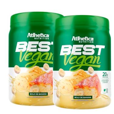 Imagem de Kit 2x Best Vegan 500g - Formula Blend Vegano - Proteina da Ervilha e Arroz Atlheticanutritioon (2x Potes 500g, Bolo de Banana)
