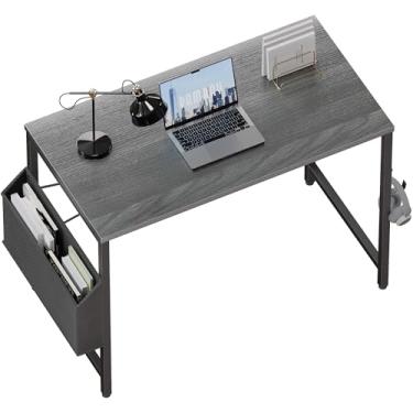 Imagem de Pamray Mesa de computador pequena cinza expresso de 81 cm para espaços pequenos com bolsa de armazenamento, mesa de trabalho de escritório doméstico com gancho para fone de ouvido, mesa de escritório pequena mesa de escritório e escrita de estudo